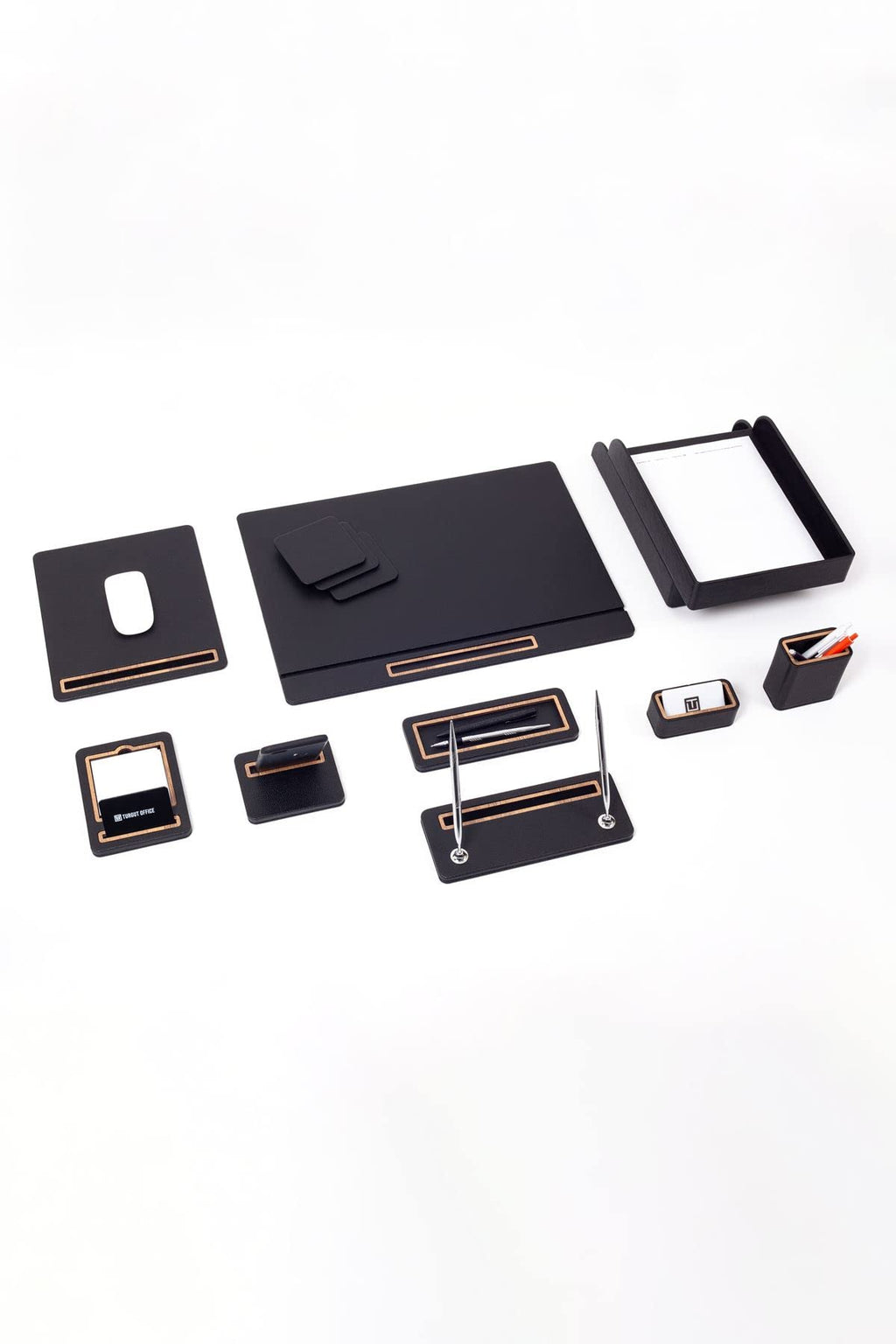 11-Piece Black Desk Pad and Organizer Set
