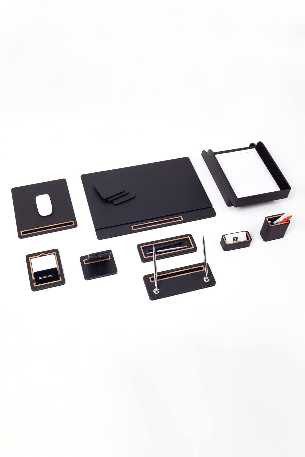 11-Piece Black Desk Pad and Organizer Set
