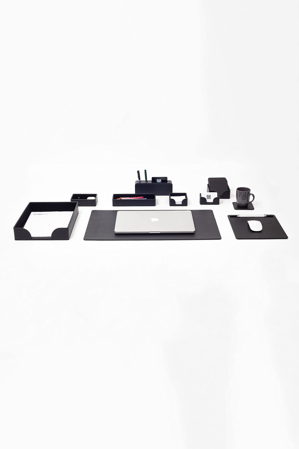 10-Piece Black Leather Desk Pad Set