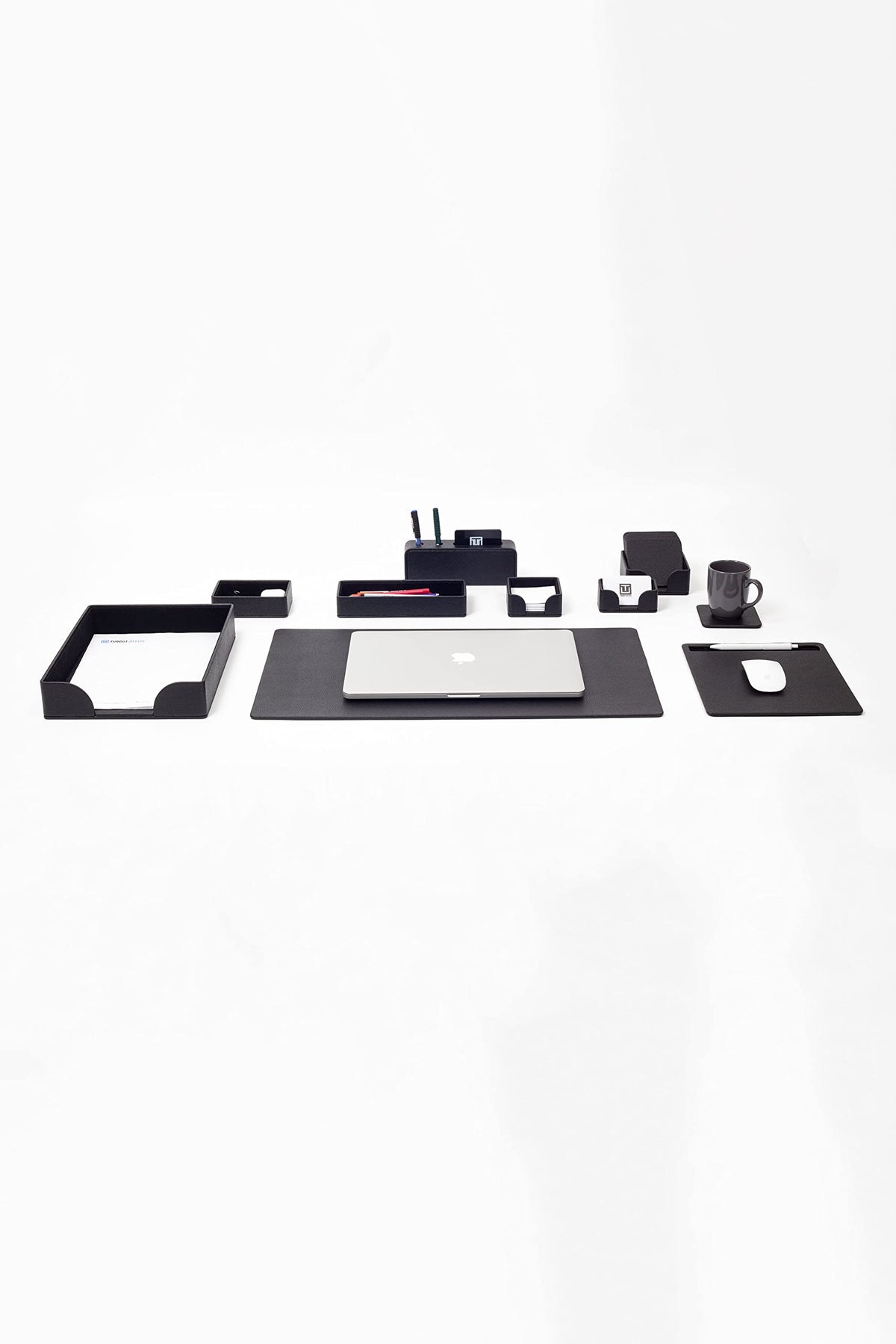 10-Piece Black Leather Desk Pad Set