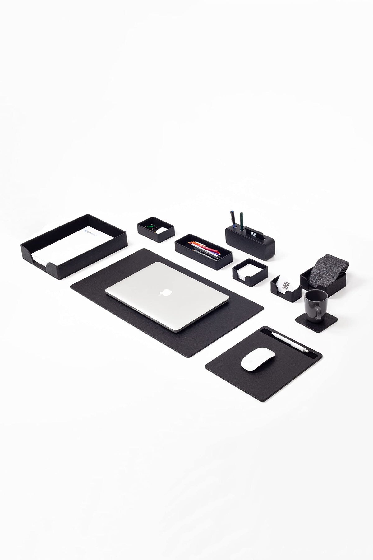 10-Piece Black Leather Desk Pad Set
