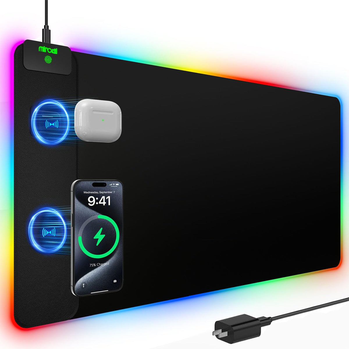 RGB Wireless Charging Desk Mat with Phone Stand