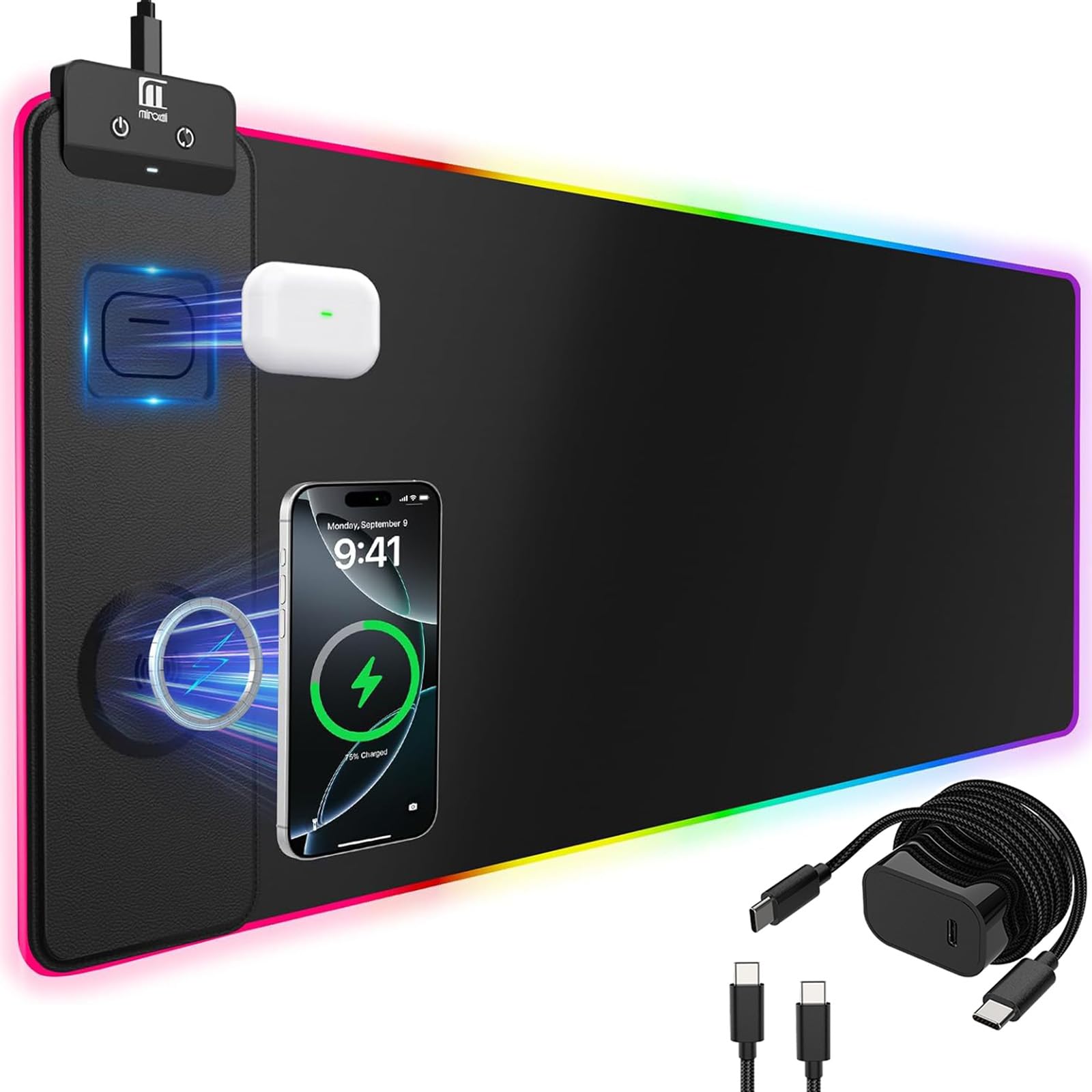 RGB Wireless Charging Desk Mat with Phone Stand