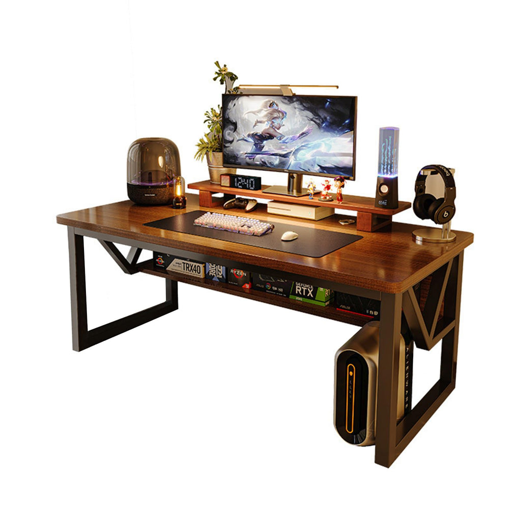 Wooden Office Desk with Storage Shelves