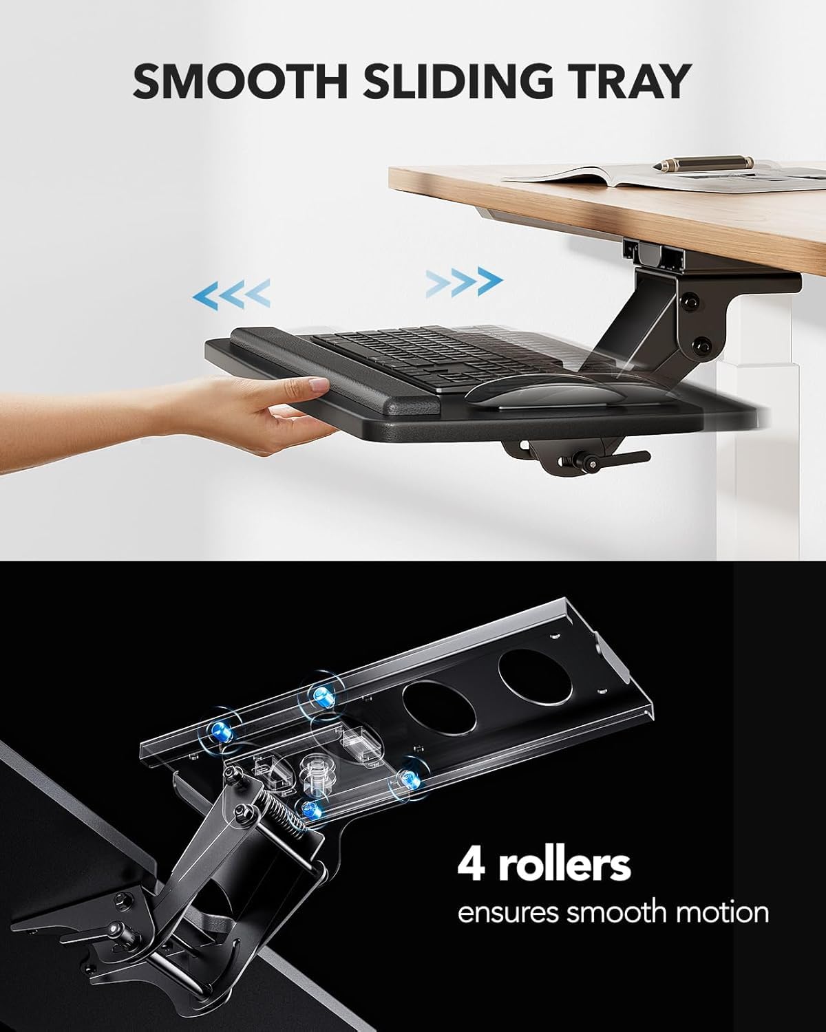 360° Adjustable Under-Desk Keyboard Tray