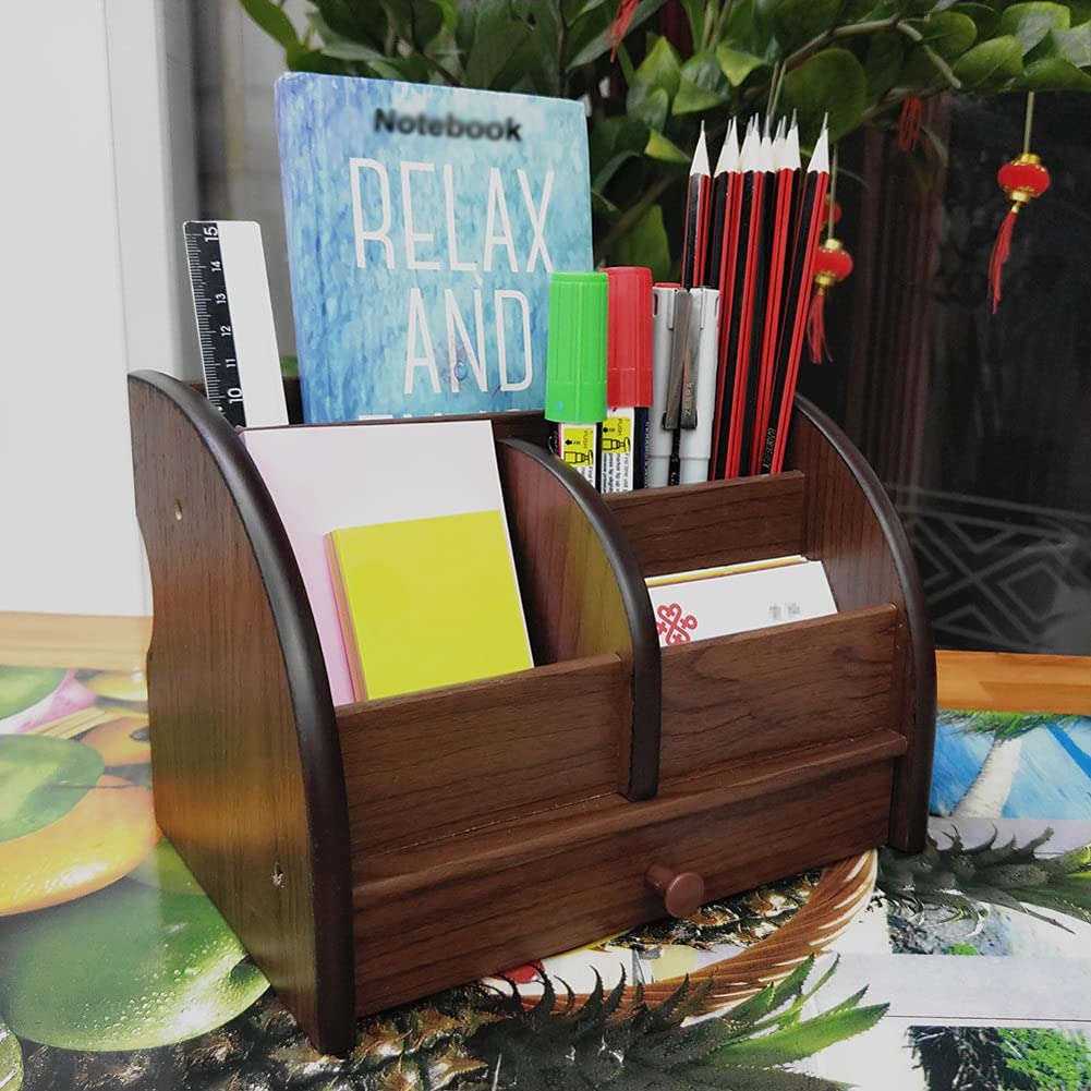 Solid Wood Desktop Storage Box with Drawer