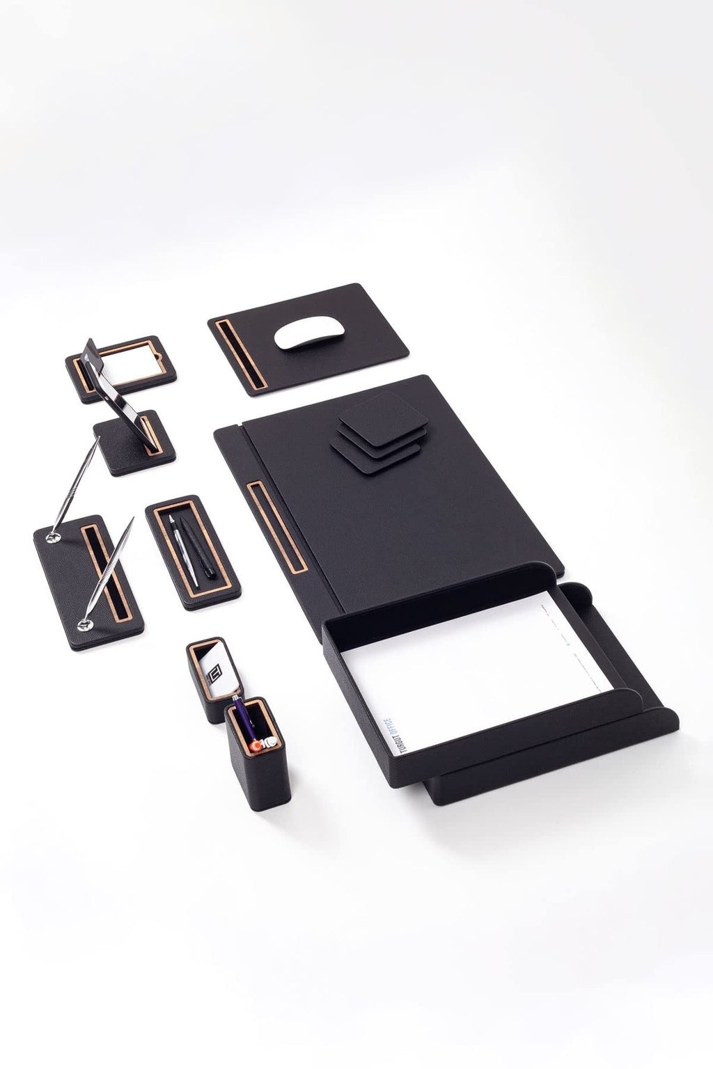 11-Piece Black Desk Pad and Organizer Set
