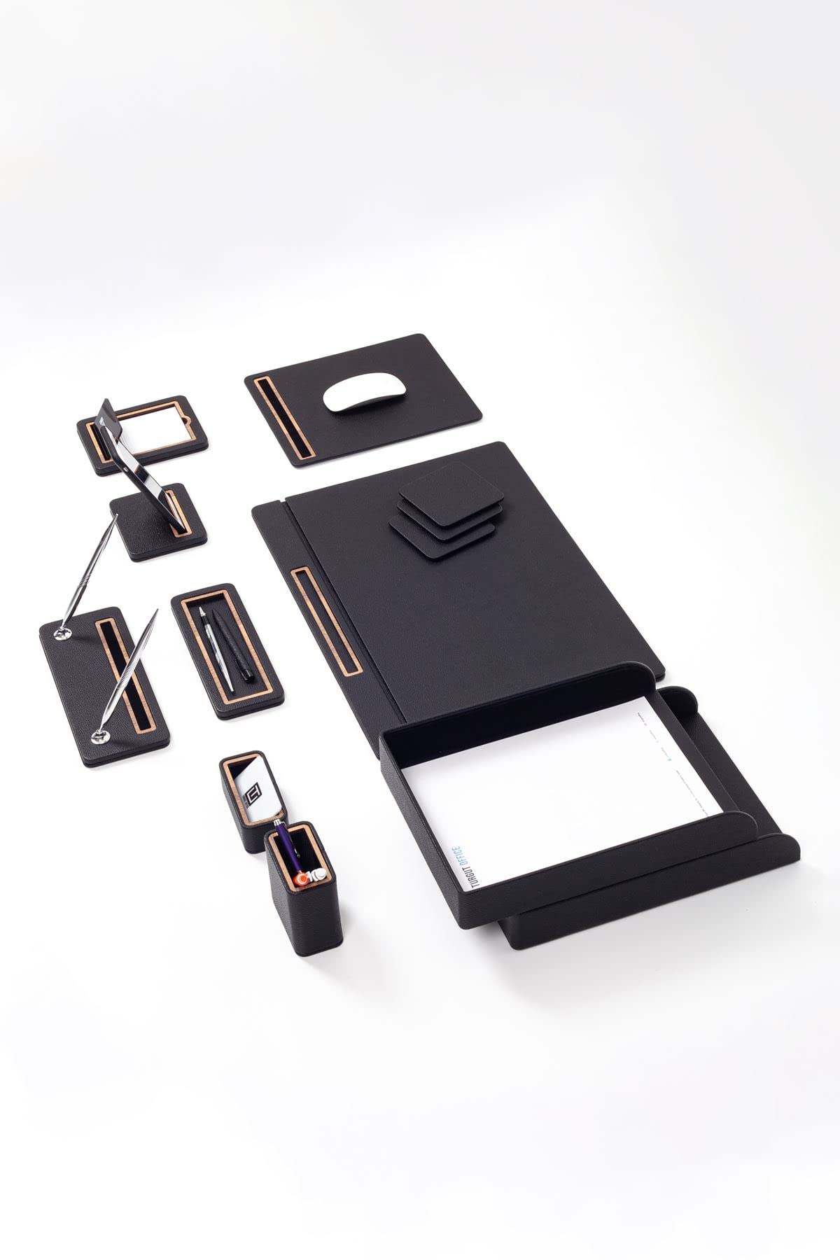 11-Piece Black Desk Pad and Organizer Set