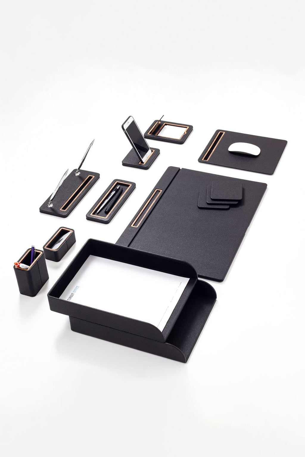 11-Piece Black Desk Pad and Organizer Set