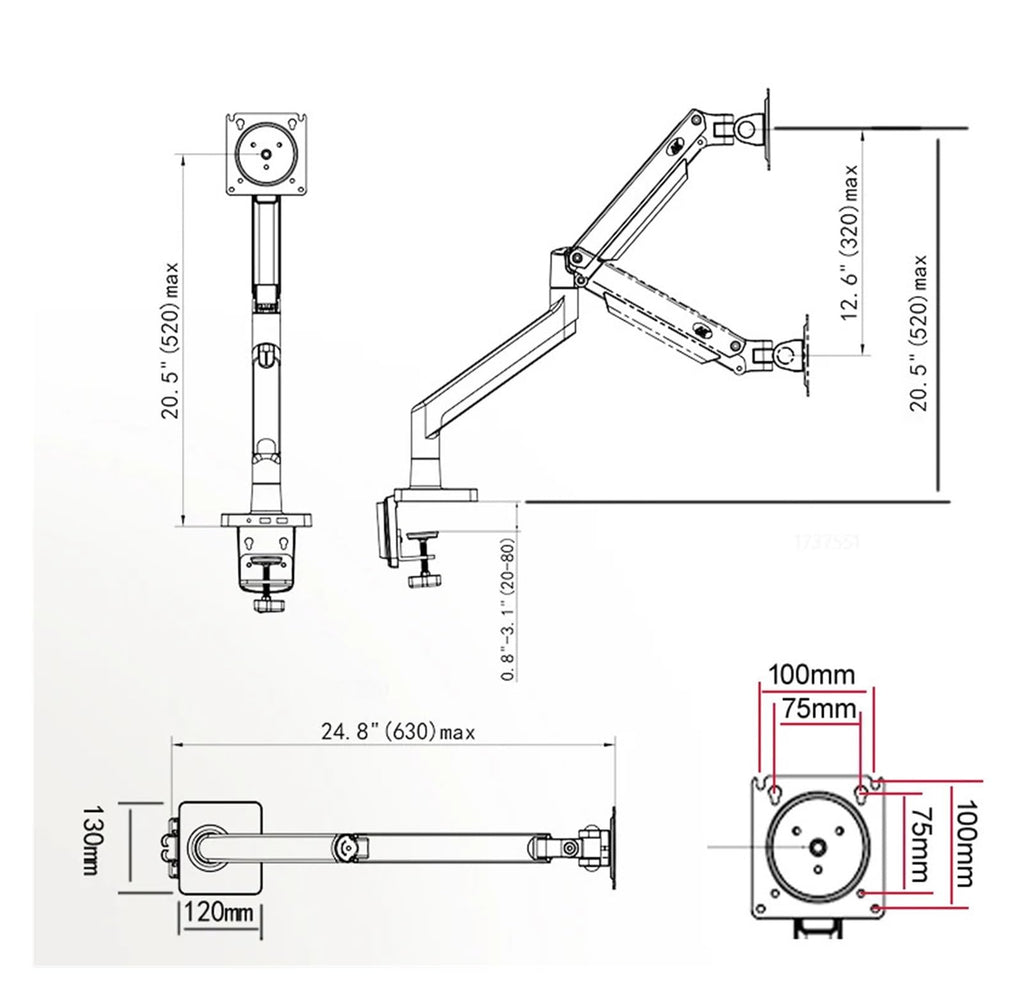 Gas-Spring Monitor Arm for 22–40-Inch Screens