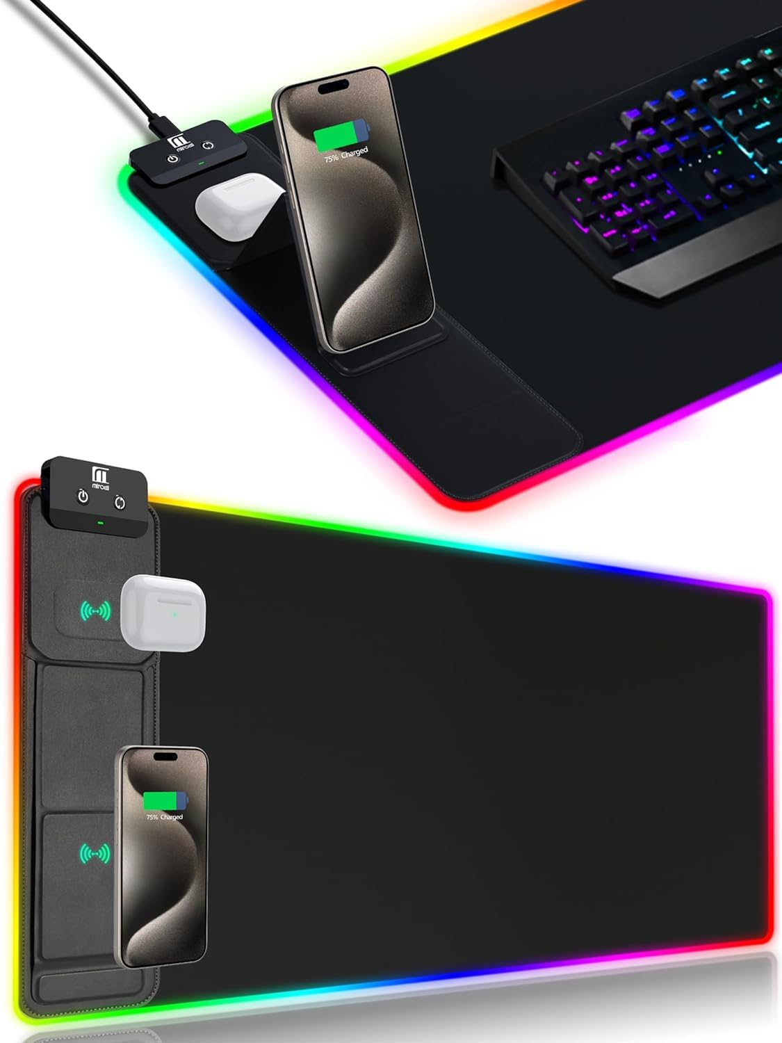 RGB Wireless Charging Desk Mat with Phone Stand