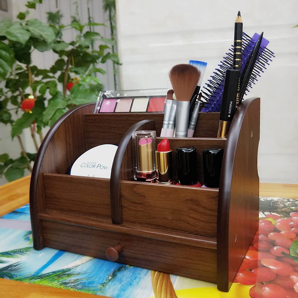 Solid Wood Desktop Storage Box with Drawer