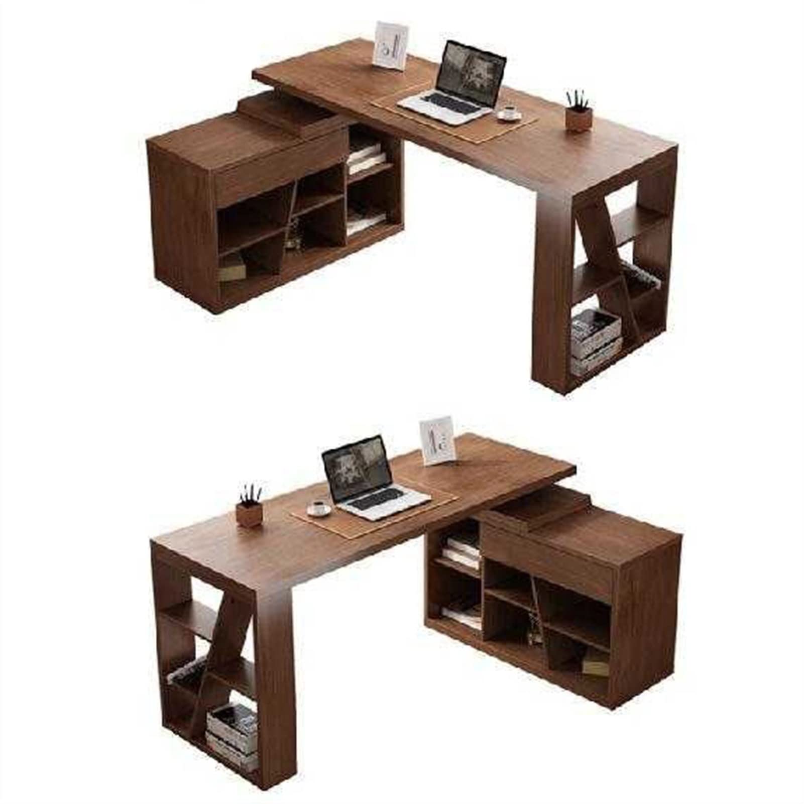 Rotating Office Desk with Bookshelf and Locker