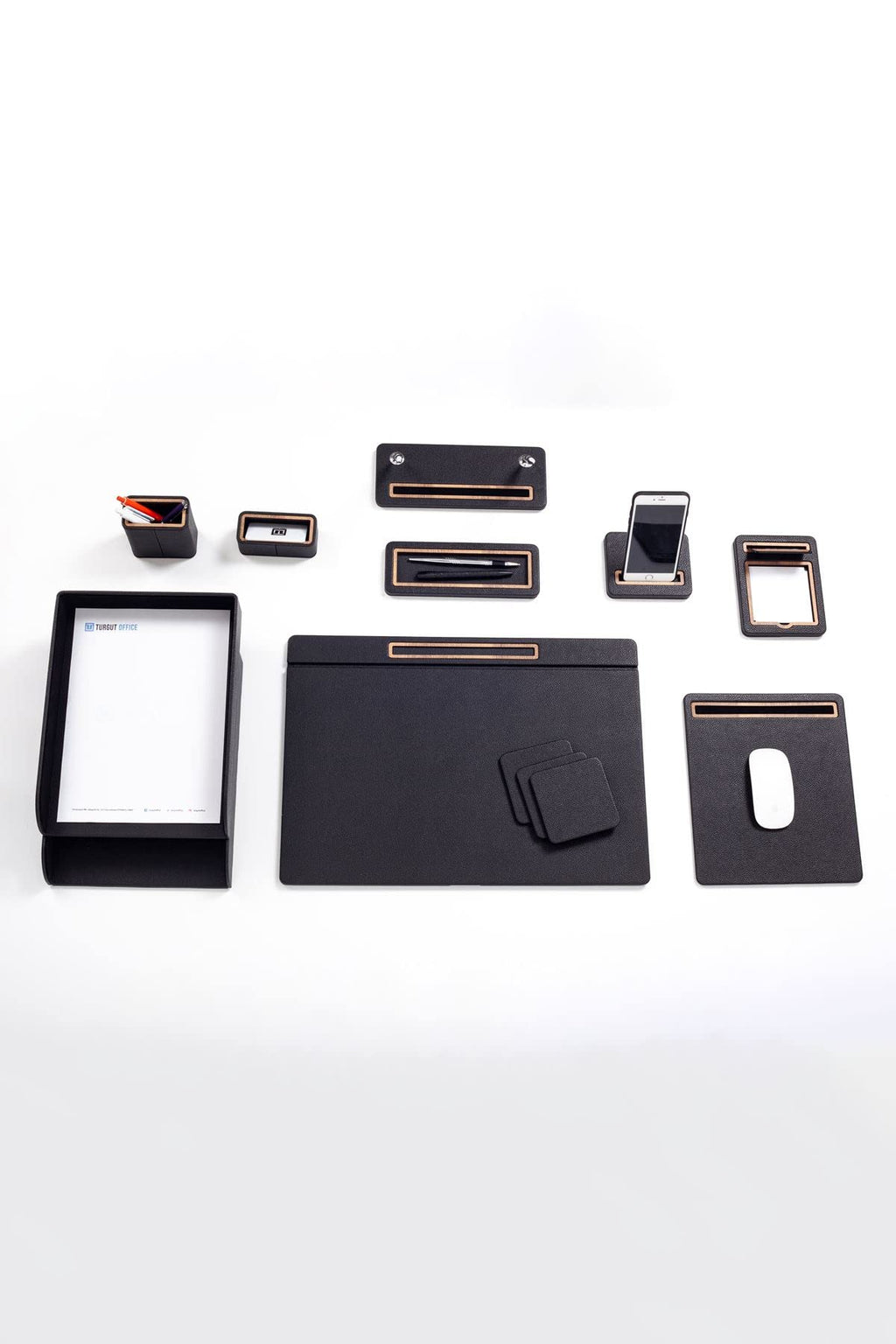 11-Piece Black Desk Pad and Organizer Set