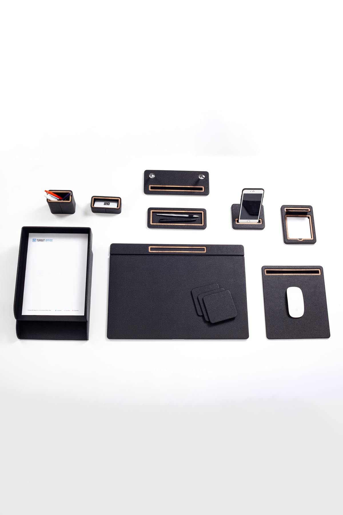 11-Piece Black Desk Pad and Organizer Set