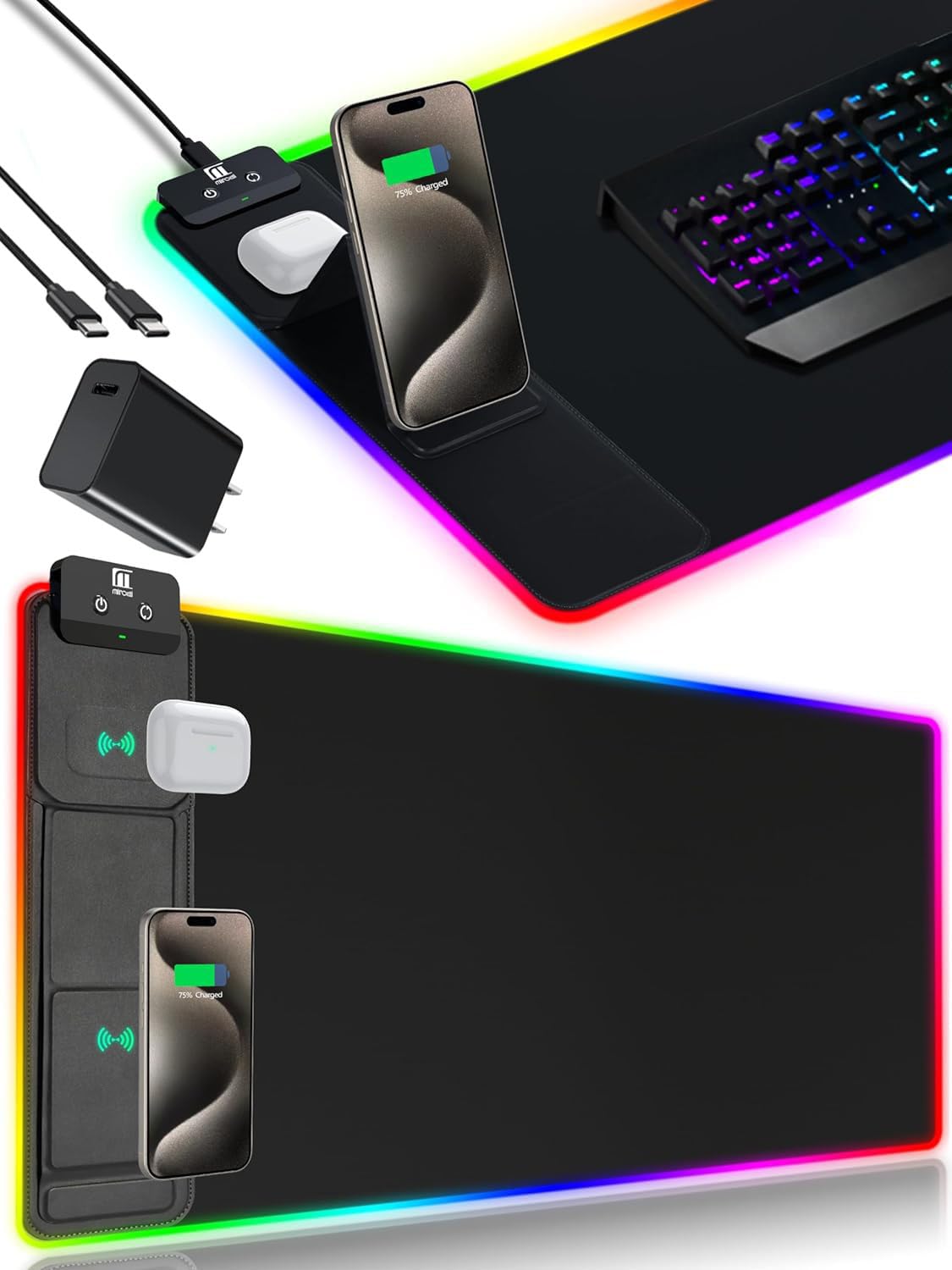 RGB Wireless Charging Desk Mat with Phone Stand