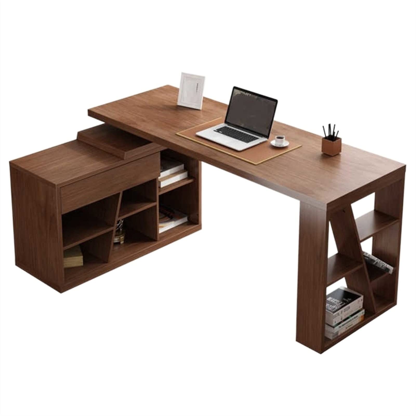 Rotating Office Desk with Bookshelf and Locker