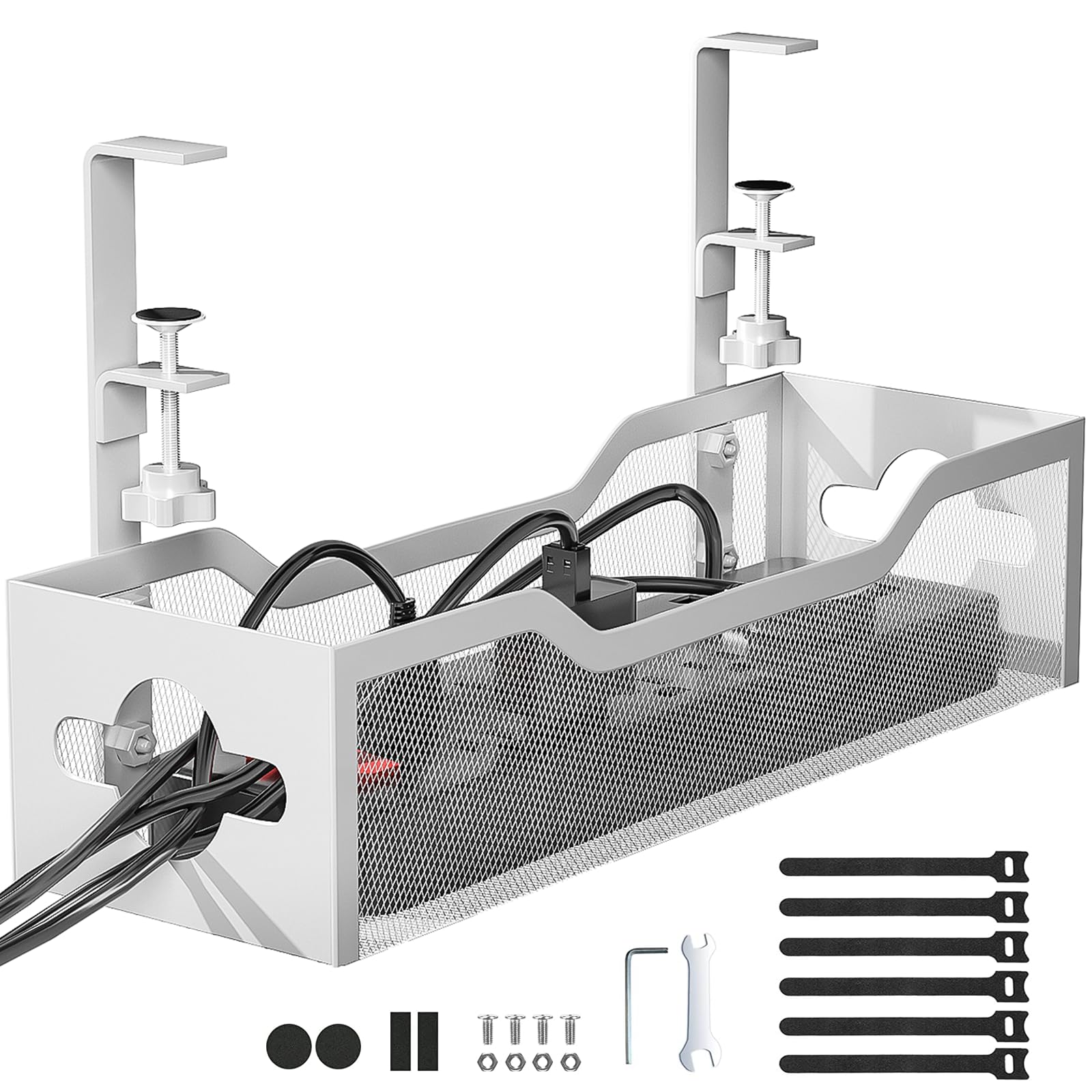 Adjustable Clamp-On Under-Desk Cable Tray