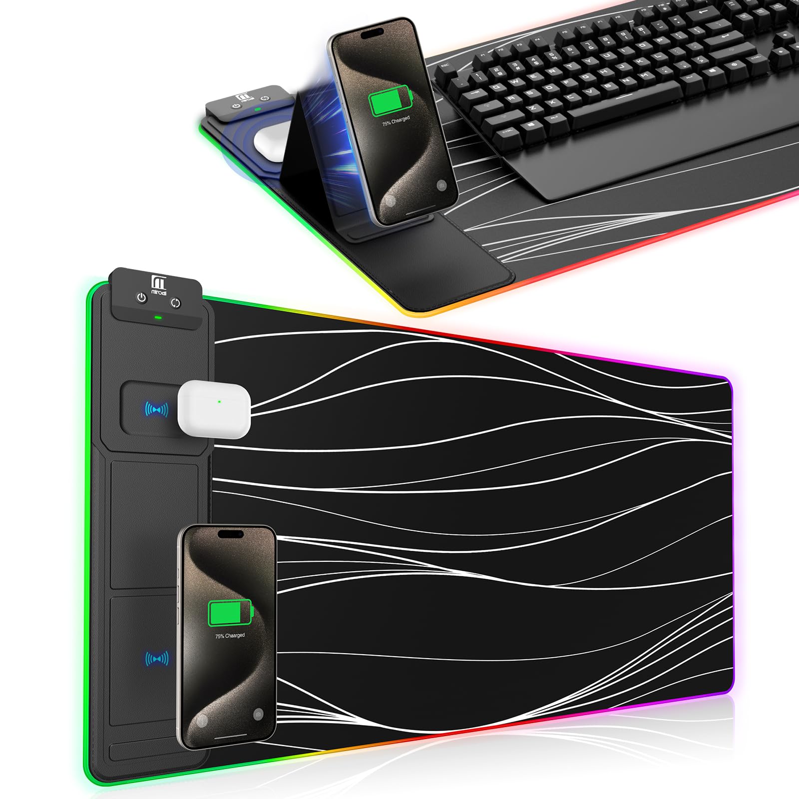 RGB Wireless Charging Desk Mat with Phone Stand