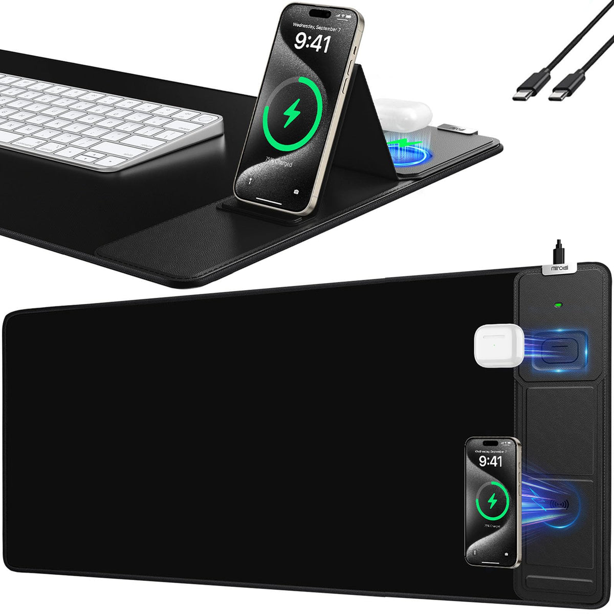 RGB Wireless Charging Desk Mat with Phone Stand