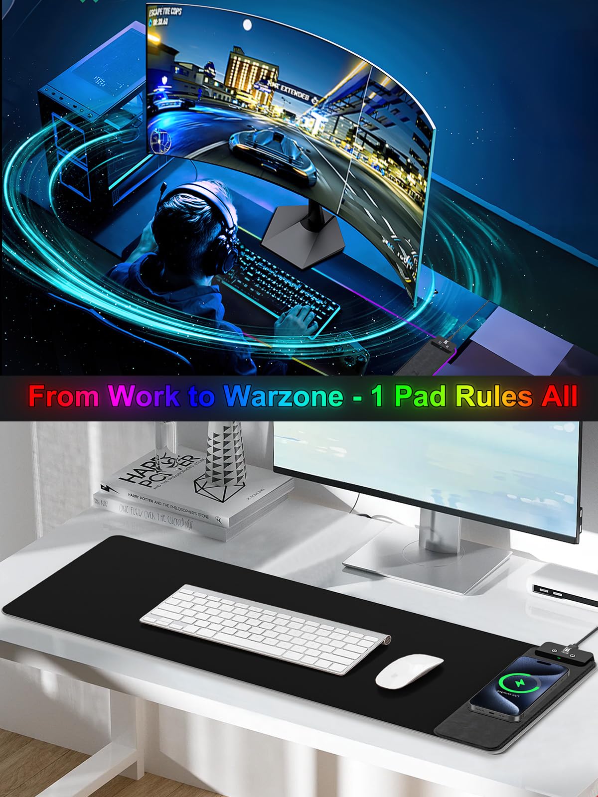 RGB Wireless Charging Extended Desk Mat