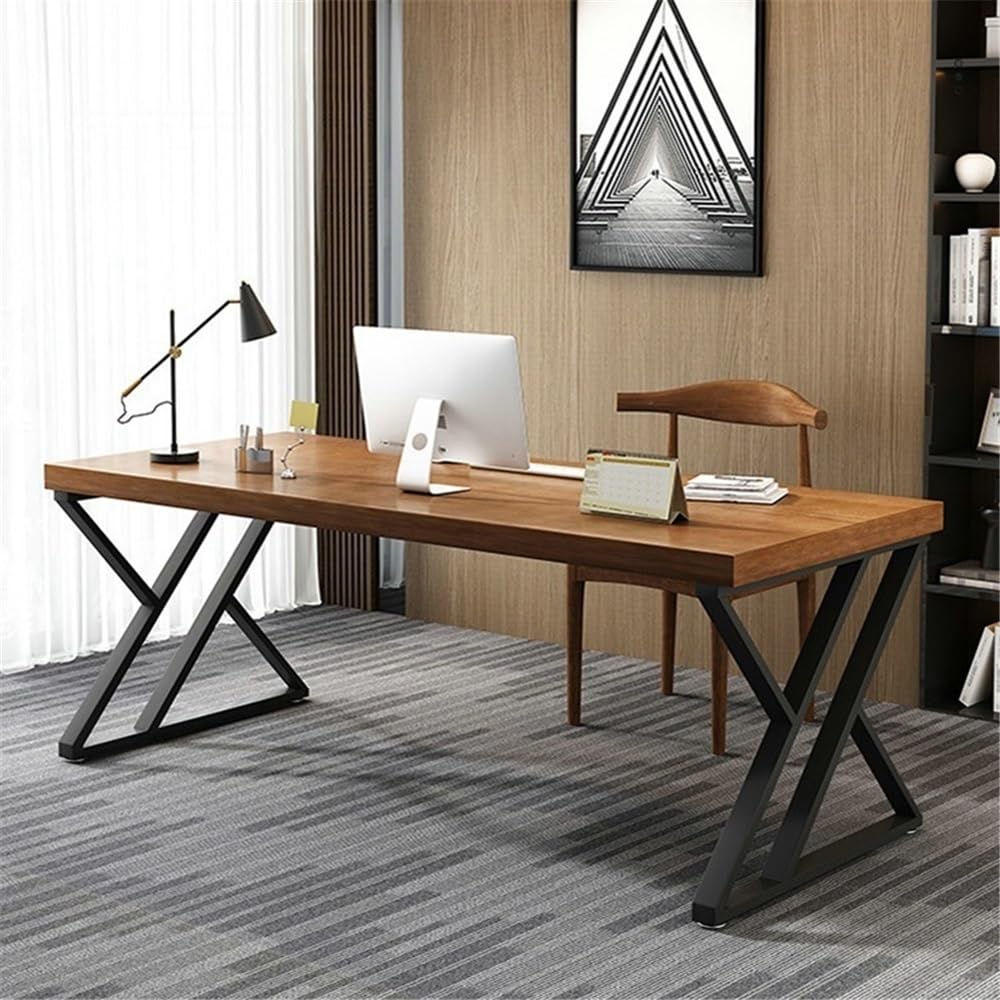 Pine Wood Office Desk with Steel Frame