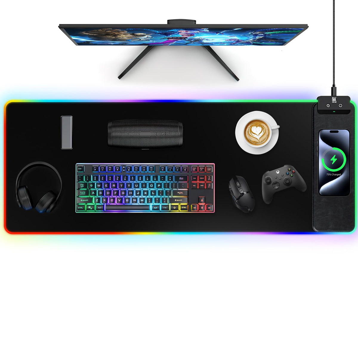 RGB Wireless Charging Extended Desk Mat