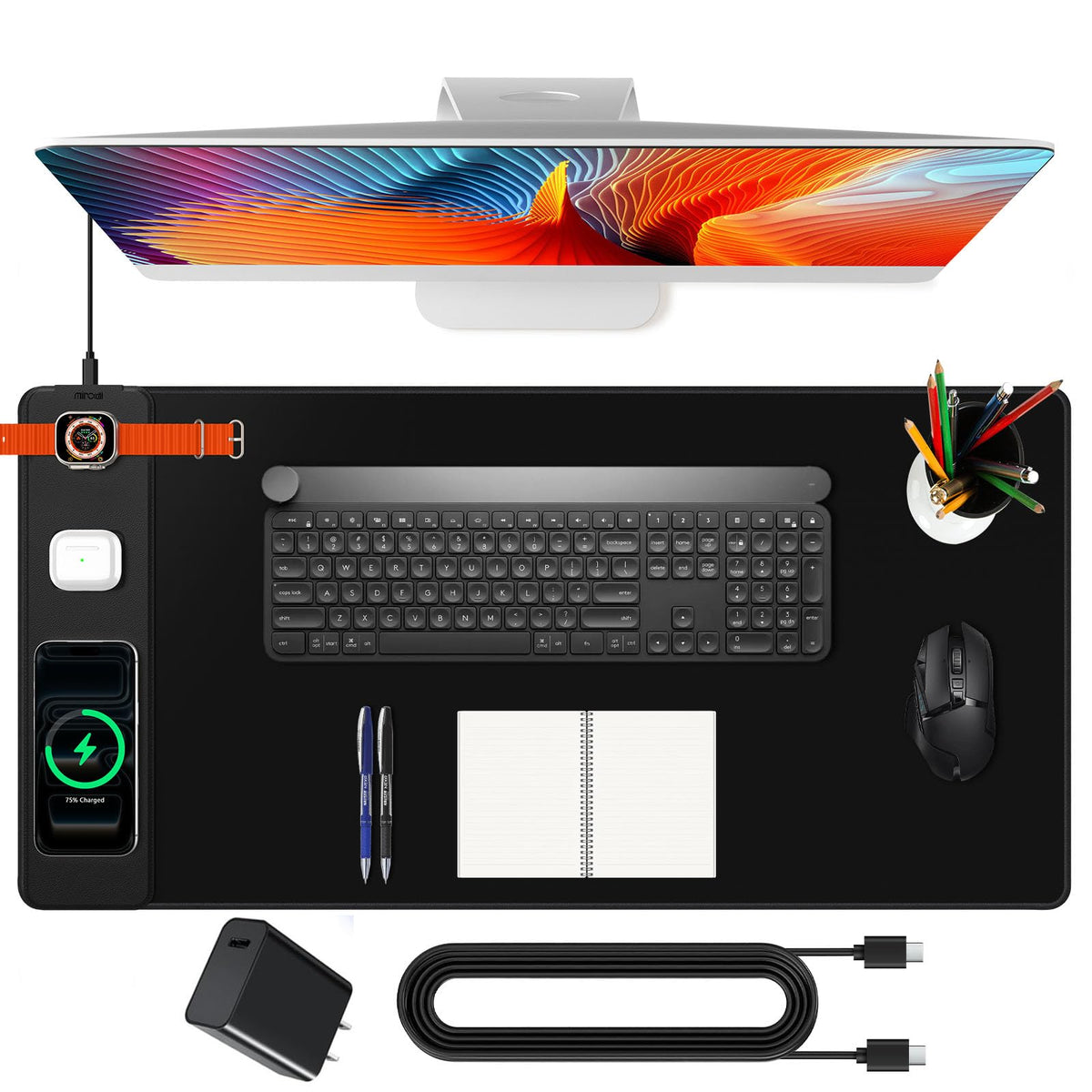 RGB Wireless Charging Desk Mat with Phone Stand