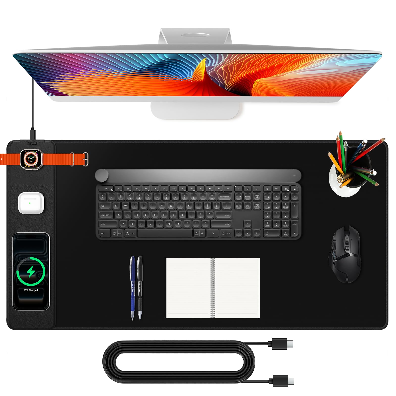 RGB Wireless Charging Desk Mat with Phone Stand