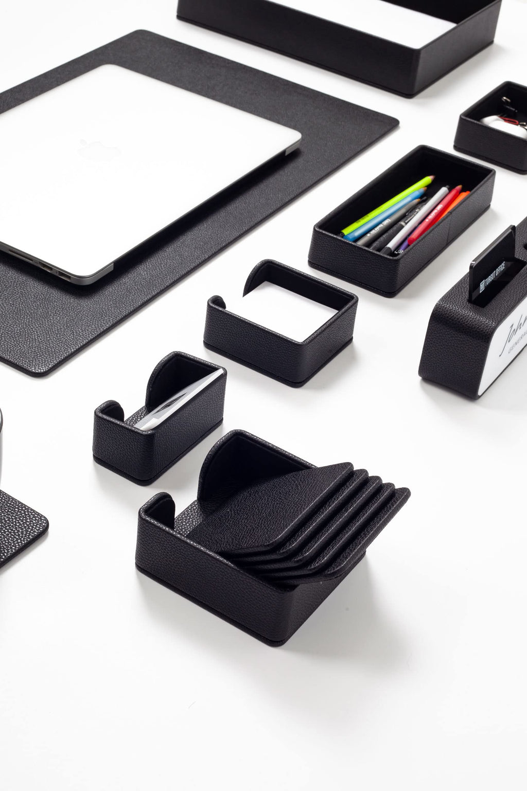 10-Piece Black Leather Desk Pad Set