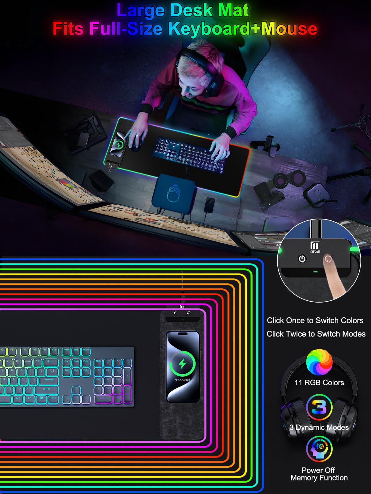 RGB Wireless Charging Extended Desk Mat