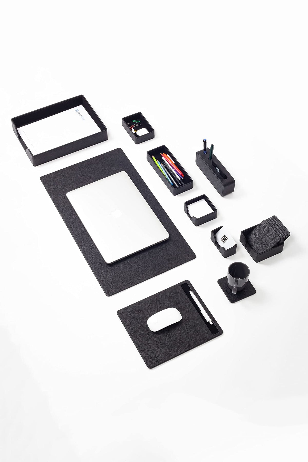 10-Piece Black Leather Desk Pad Set