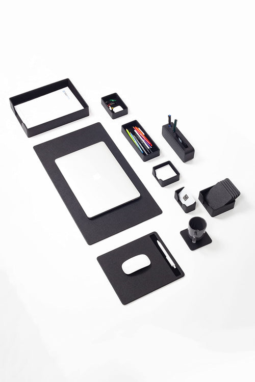 10-Piece Black Leather Desk Pad Set