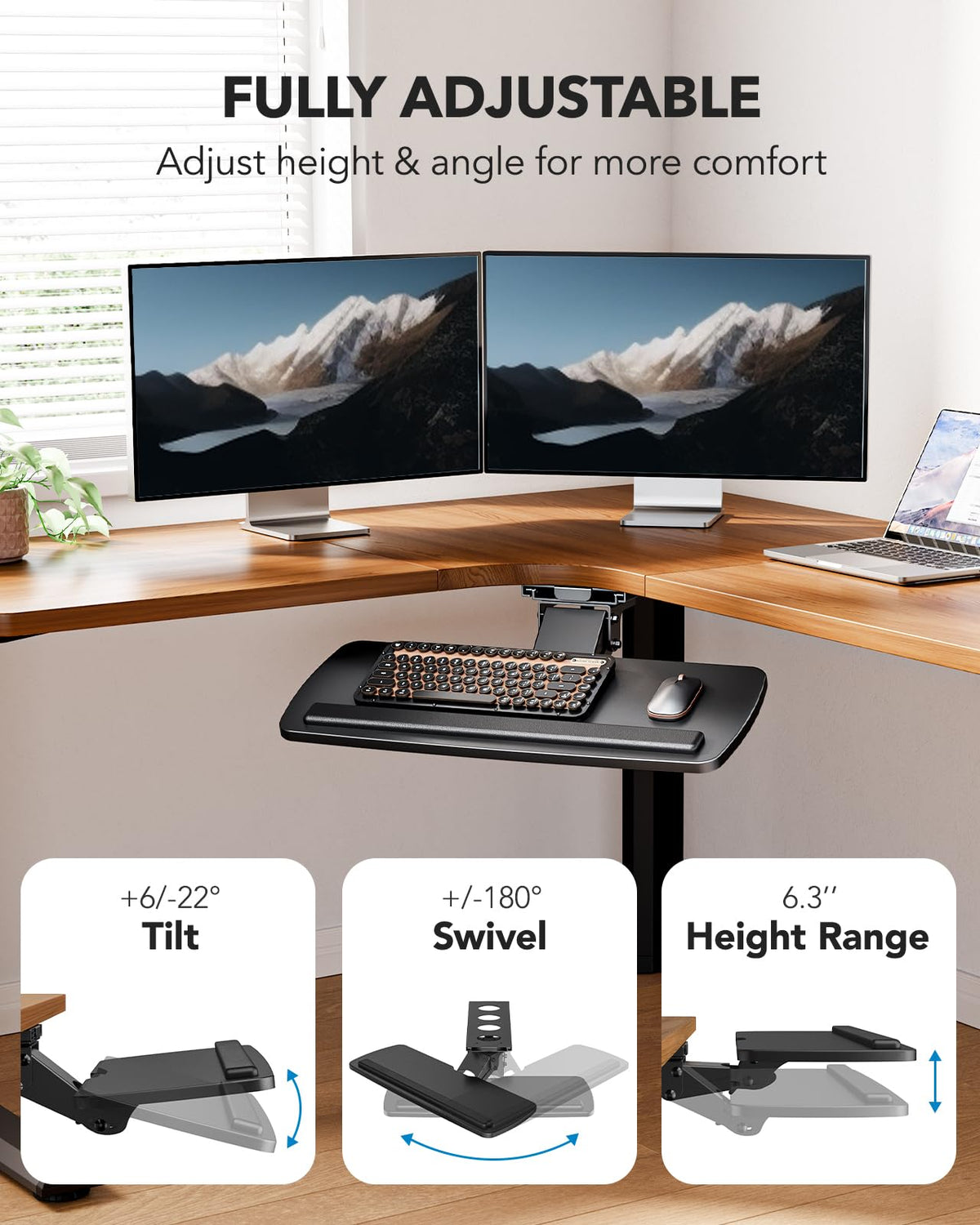 360° Adjustable Under-Desk Keyboard Tray