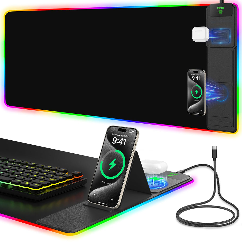 RGB Wireless Charging Desk Mat with Phone Stand