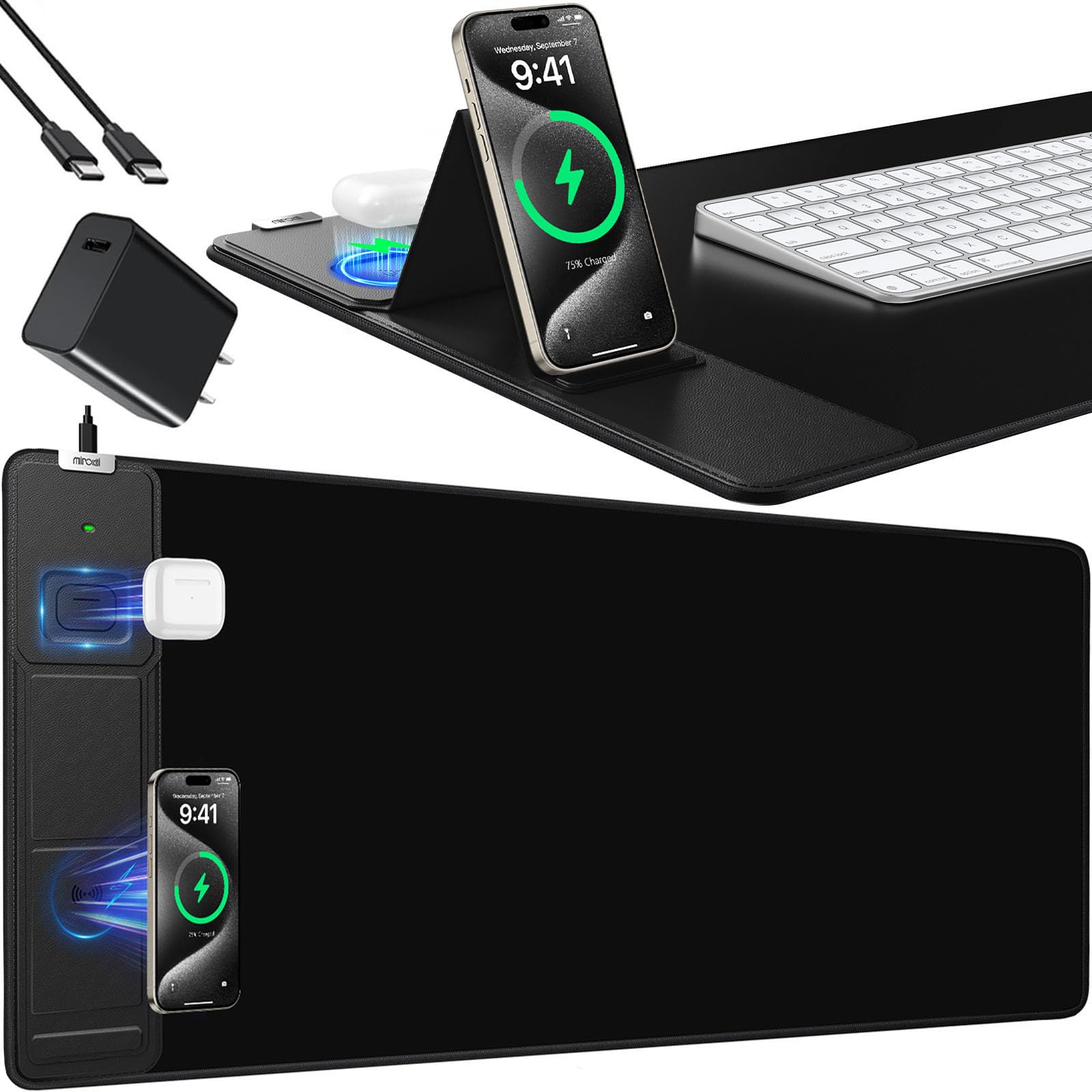 RGB Wireless Charging Desk Mat with Phone Stand