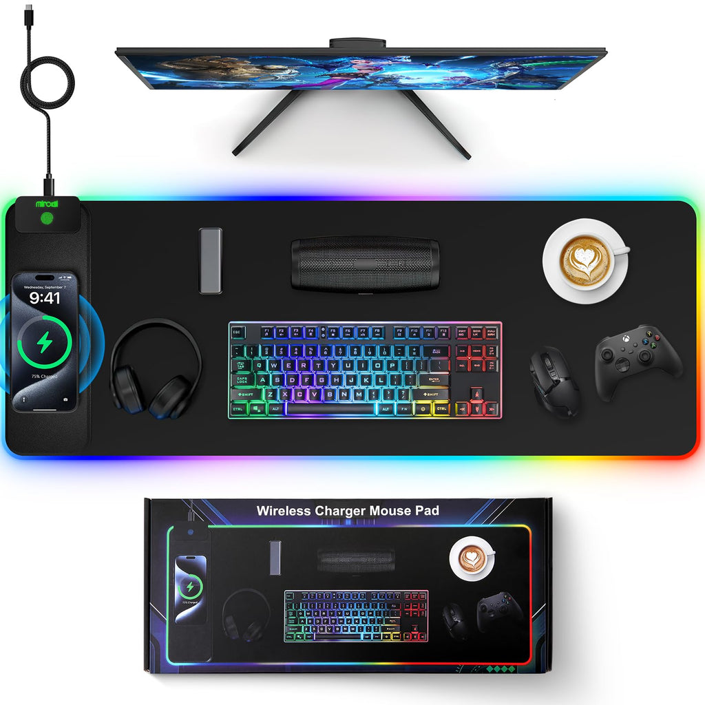 RGB Wireless Charging Desk Mat with Phone Stand