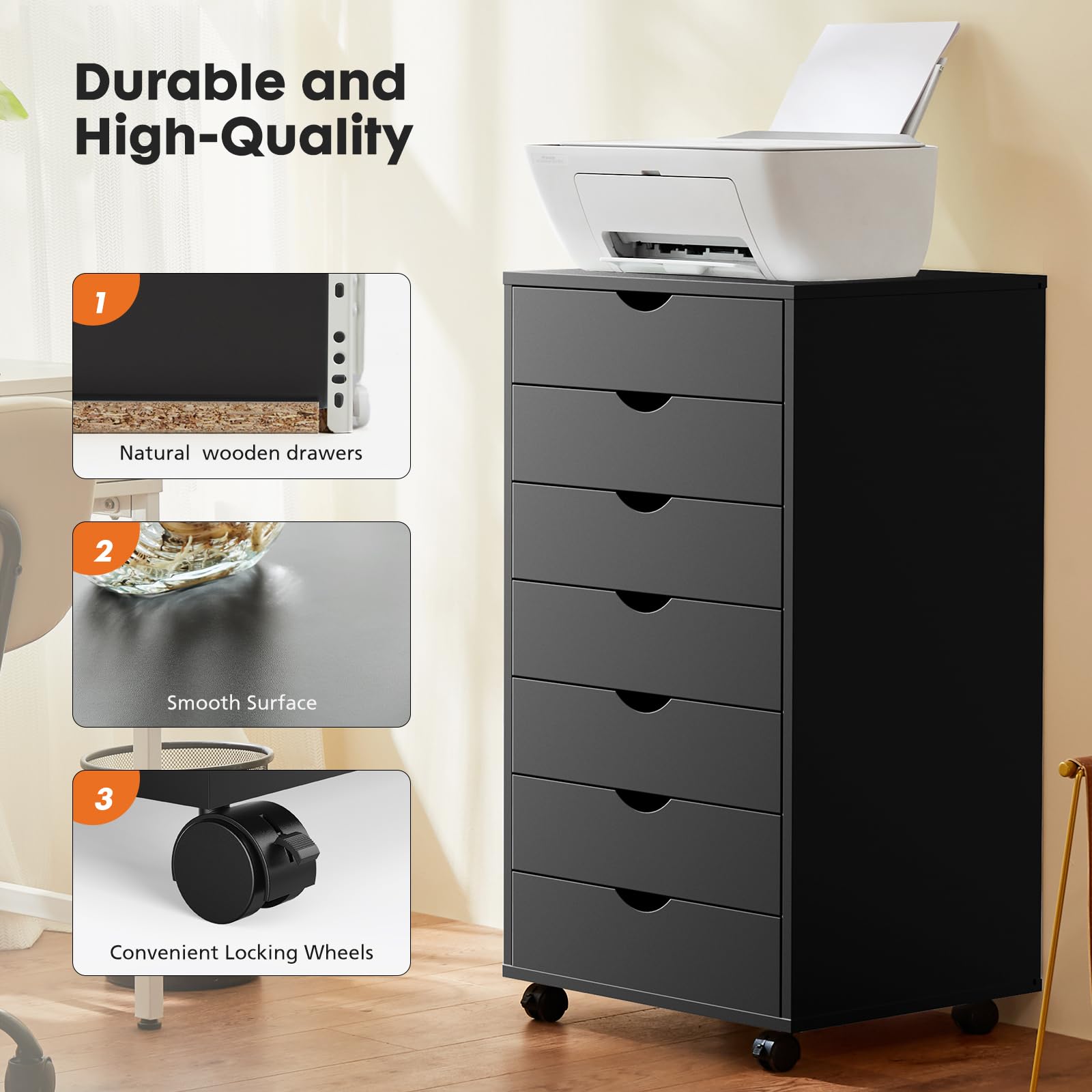 Mobile 7-Drawer File Cabinet and Printer Stand