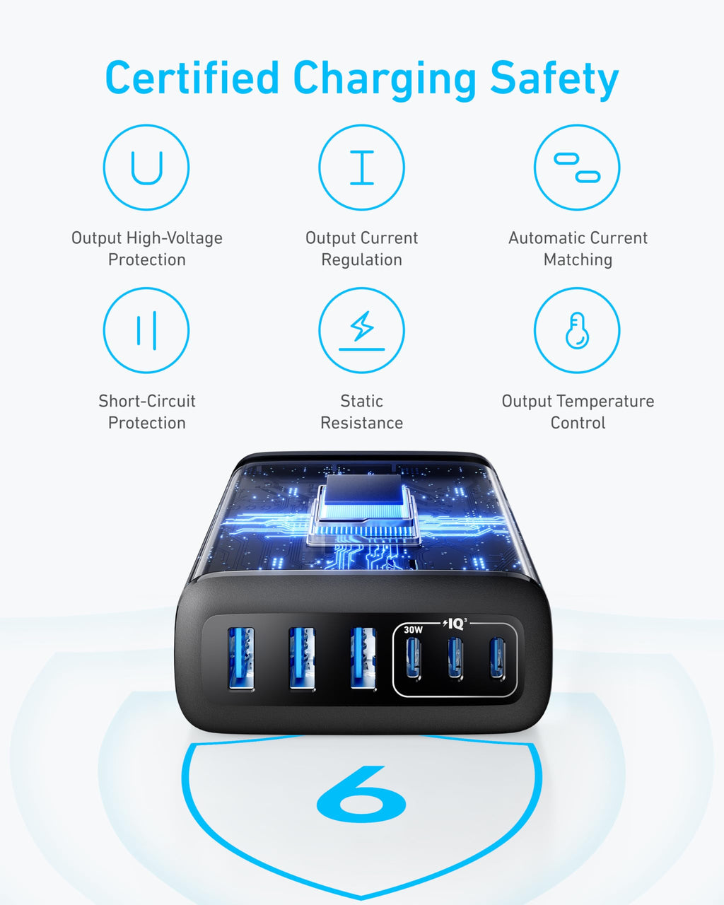 112W Six-Port Desktop USB Charger