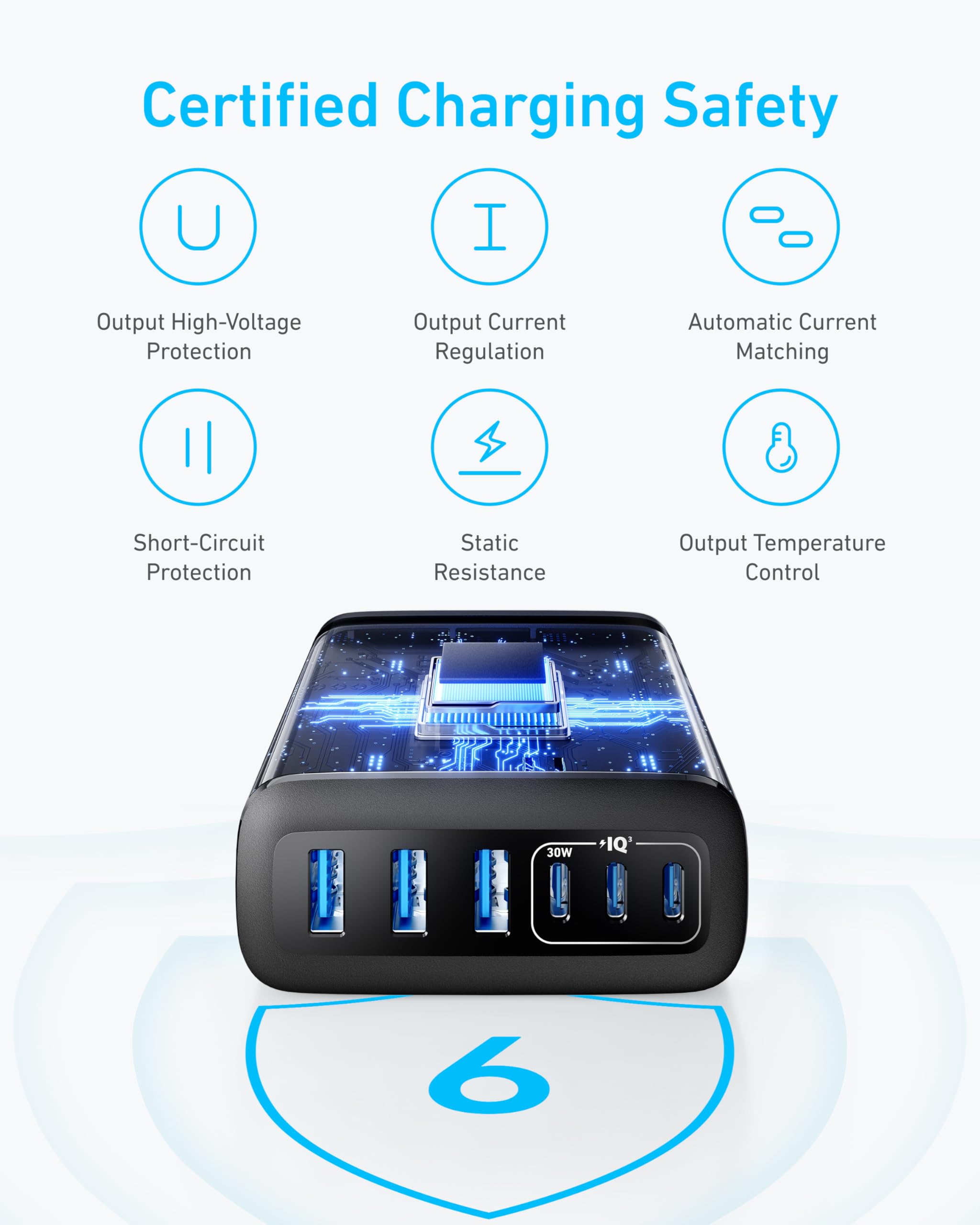 112W Six-Port Desktop USB Charger