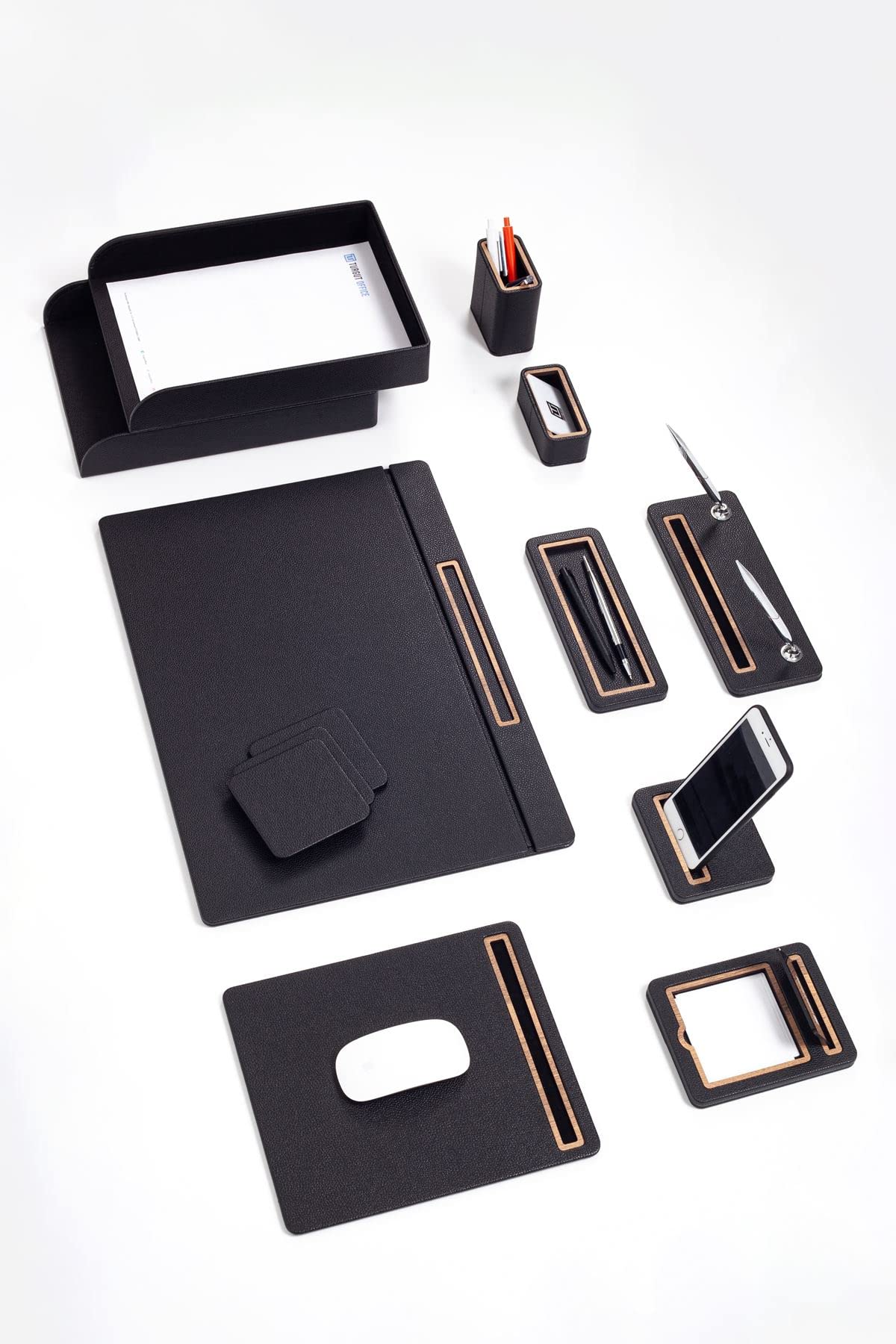 11-Piece Black Desk Pad and Organizer Set