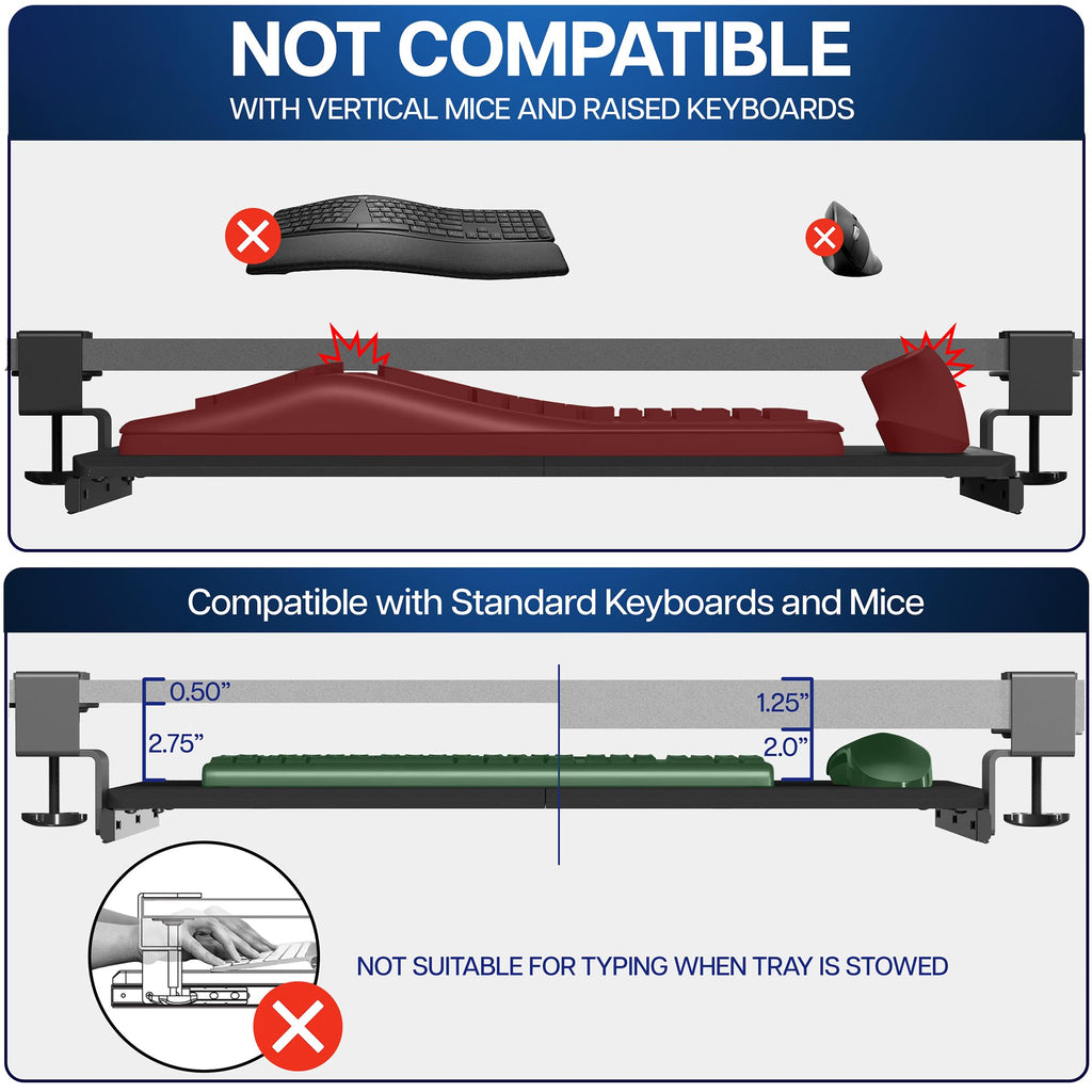 Extra-Long Clamp-On Keyboard Tray