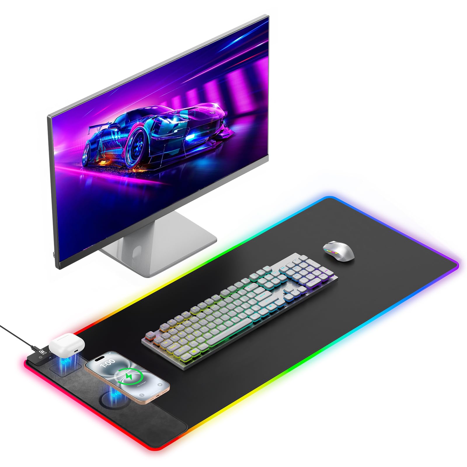 RGB Wireless Charging Desk Mat with Phone Stand