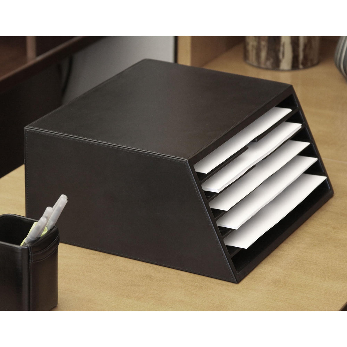 Leather Six-Slot Letter Sorter
