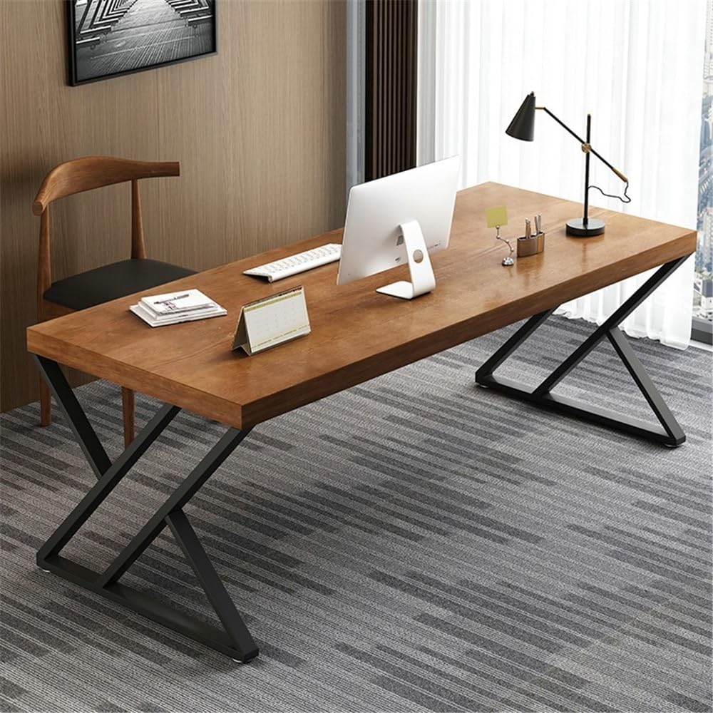 Pine Wood Office Desk with Steel Frame