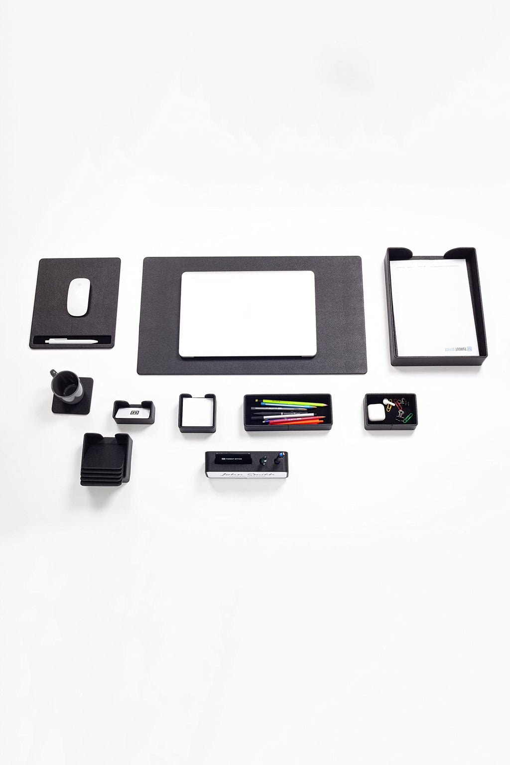 10-Piece Black Leather Desk Pad Set