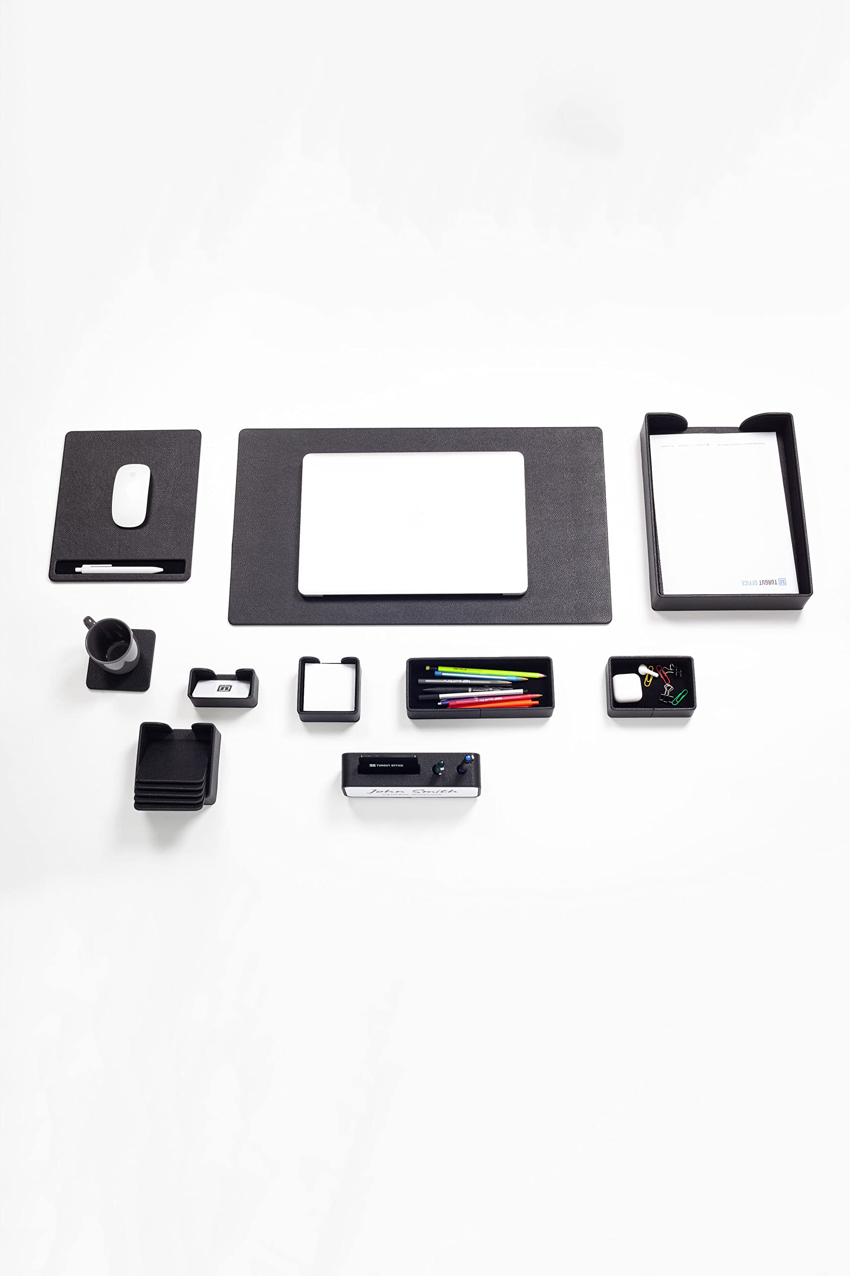 10-Piece Black Leather Desk Pad Set