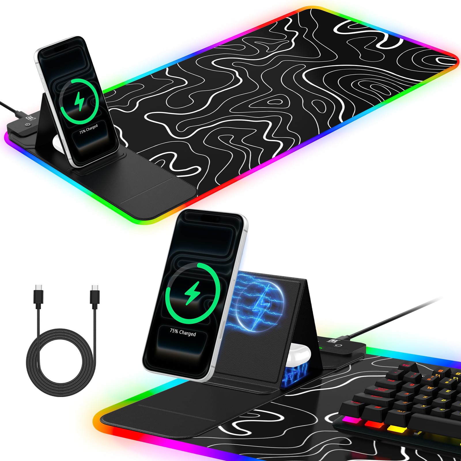 RGB Wireless Charging Desk Mat with Phone Stand