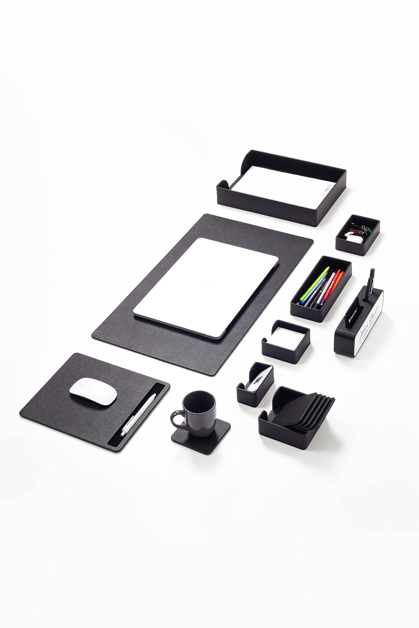 10-Piece Black Leather Desk Pad Set