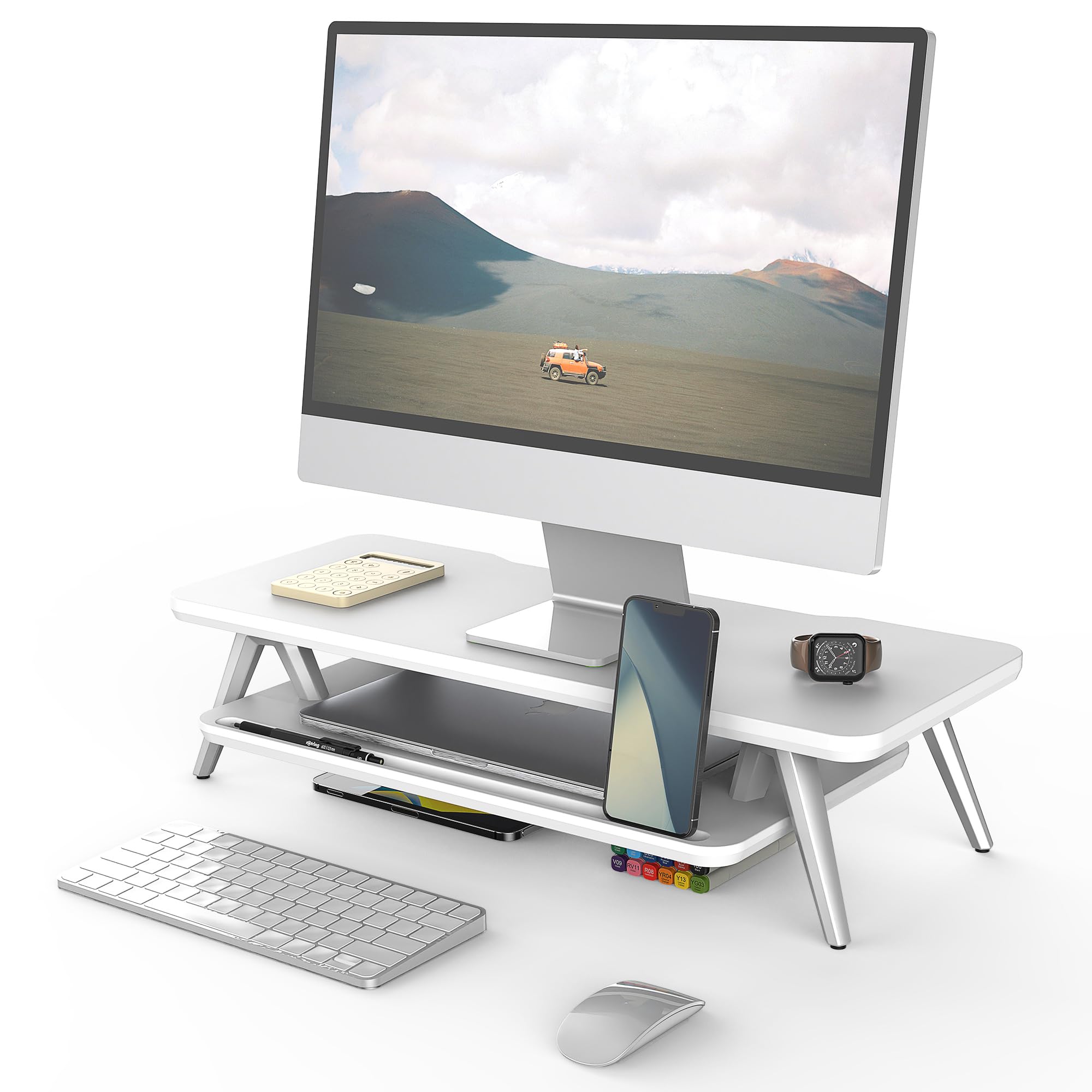 Two-Tier Wooden Monitor Riser
